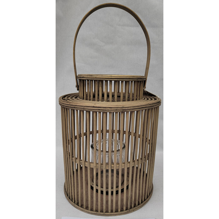 Cylinder Wicker Lantern With Glass Holder