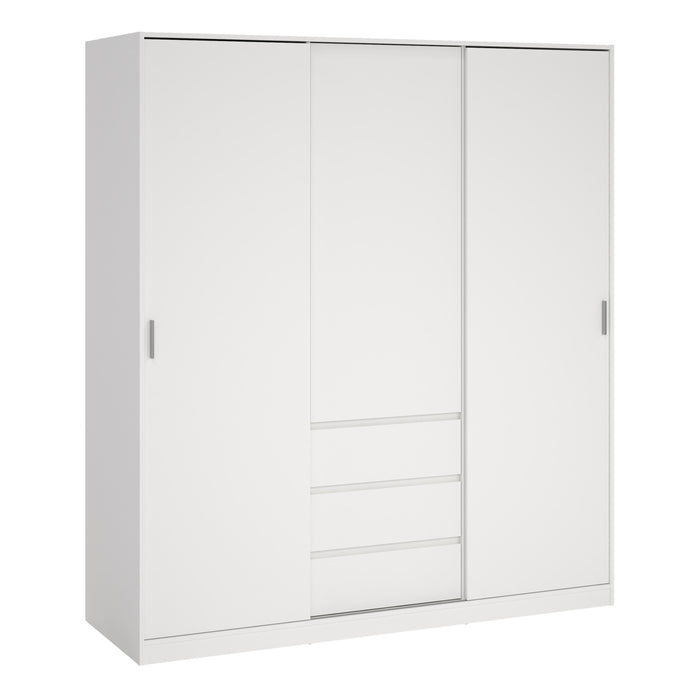 Naia Wardrobe with 2 Sliding Doors + 1 Door + 3 Drawers in White