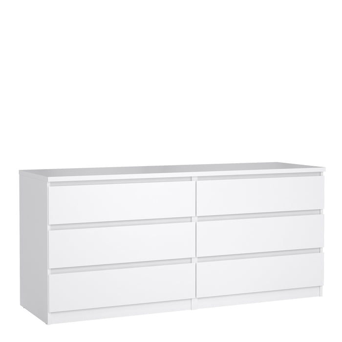 Naia Wide Chest of 6 Drawers (3+3) in White High Gloss