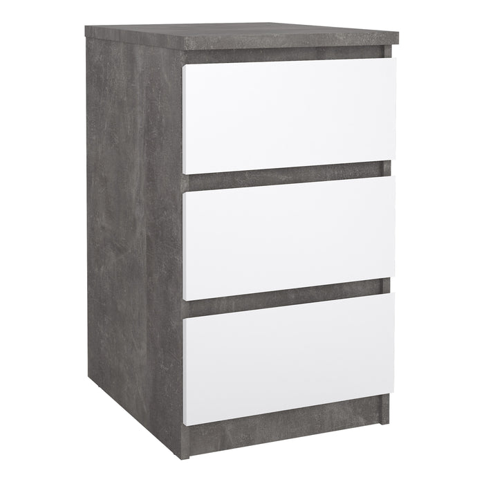 Naia Bedside 3 Drawers in Concrete and White High Gloss
