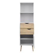 Oslo Bookcase 2 Drawers 1 Door in White and Oak