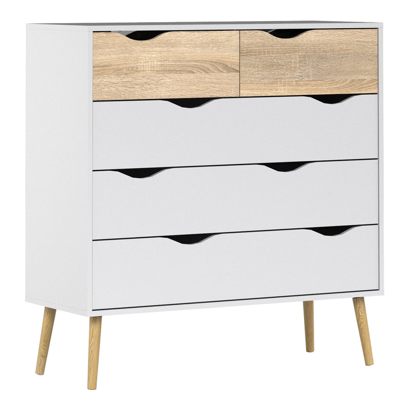 Oslo Chest of 5 Drawers in White and Oak