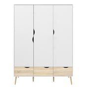 Oslo Wardrobe 3 Doors 3 Drawers in White and Oak