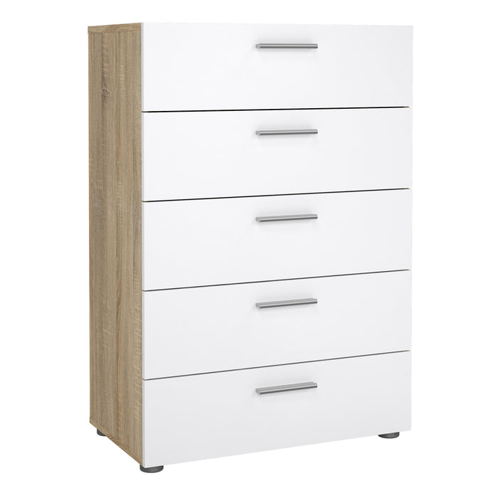 Pepe Chest of 5 Drawers in Oak with White High Gloss