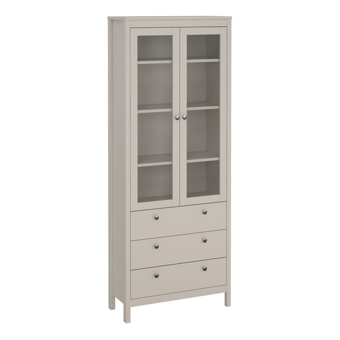 Madrid China Cabinet 2 Glass Doors with 3 Drawers in Cashmere