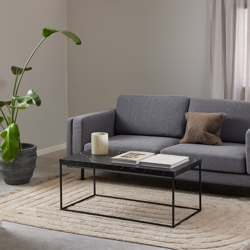 Barossa Coffee Table with Black Marble Marquina Top & Black Steel Base 110x55x45cm