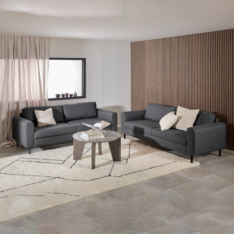 Omaha 3-Seater Sofa in Basel Dark Grey 19 Fabric, Base Matt Black Steel
