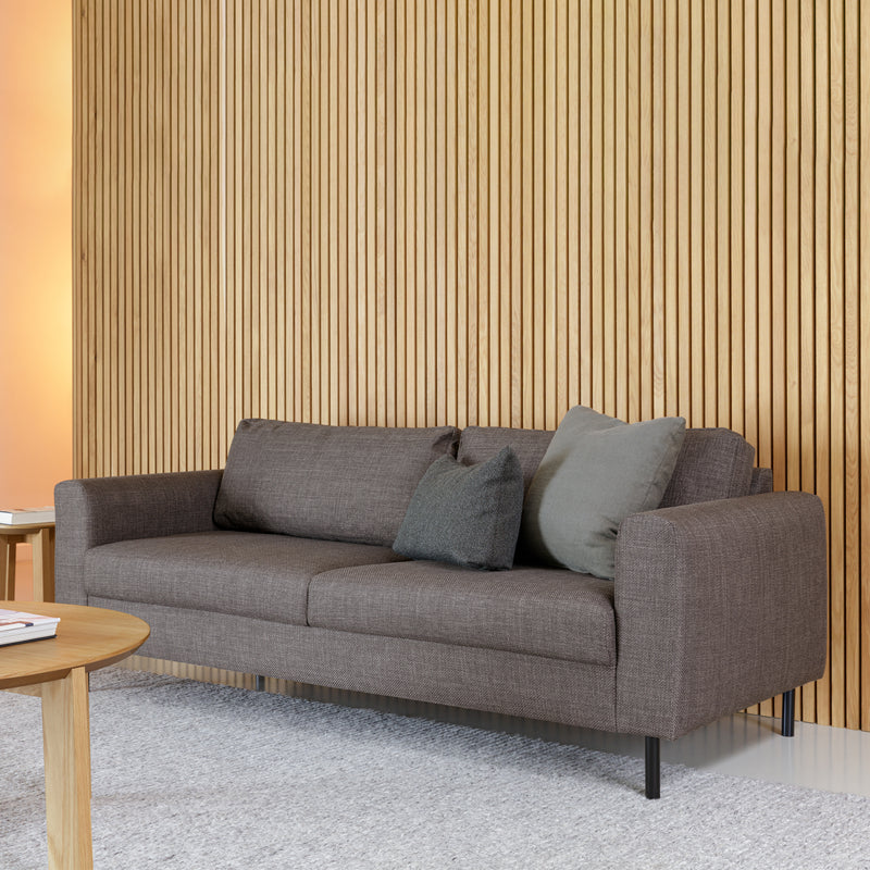 Omaha 3-Seater Sofa in Basel Light Grey Brown 34 Fabric, Base Matt Black Steel