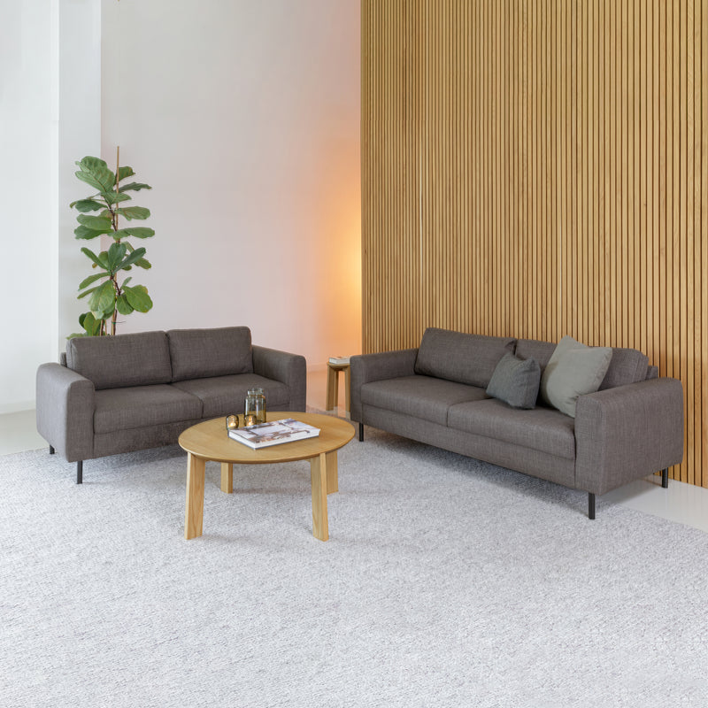 Omaha 3-Seater Sofa in Basel Light Grey Brown 34 Fabric, Base Matt Black Steel