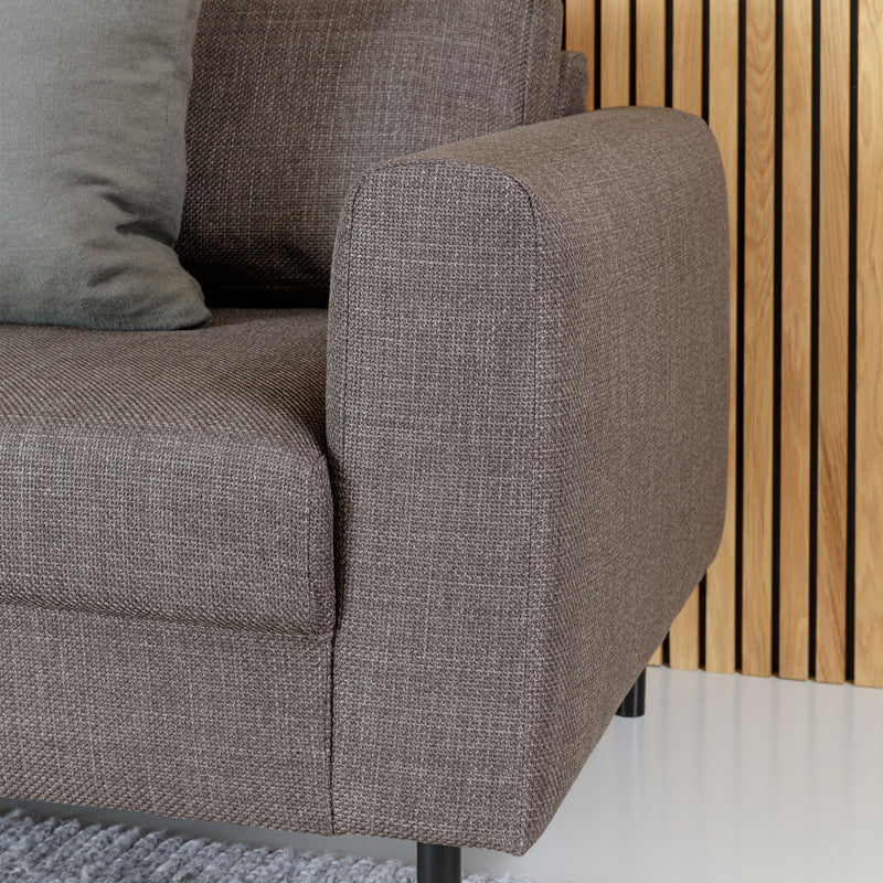 Omaha 3-Seater Sofa in Basel Light Grey Brown 34 Fabric, Base Matt Black Steel