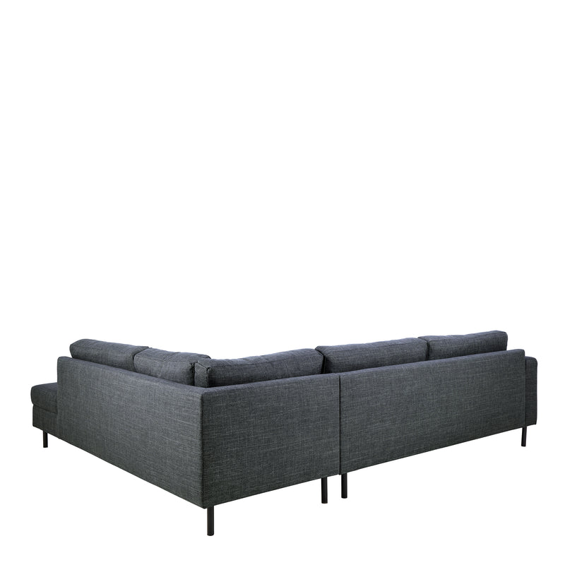 Omaha Corner Sofa With Open End RHF, in Basel Dark Grey 19 Fabric, Base Matt Black Steel