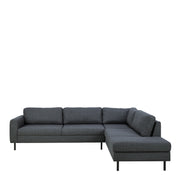 Omaha Corner Sofa With Open End RHF, in Basel Dark Grey 19 Fabric, Base Matt Black Steel
