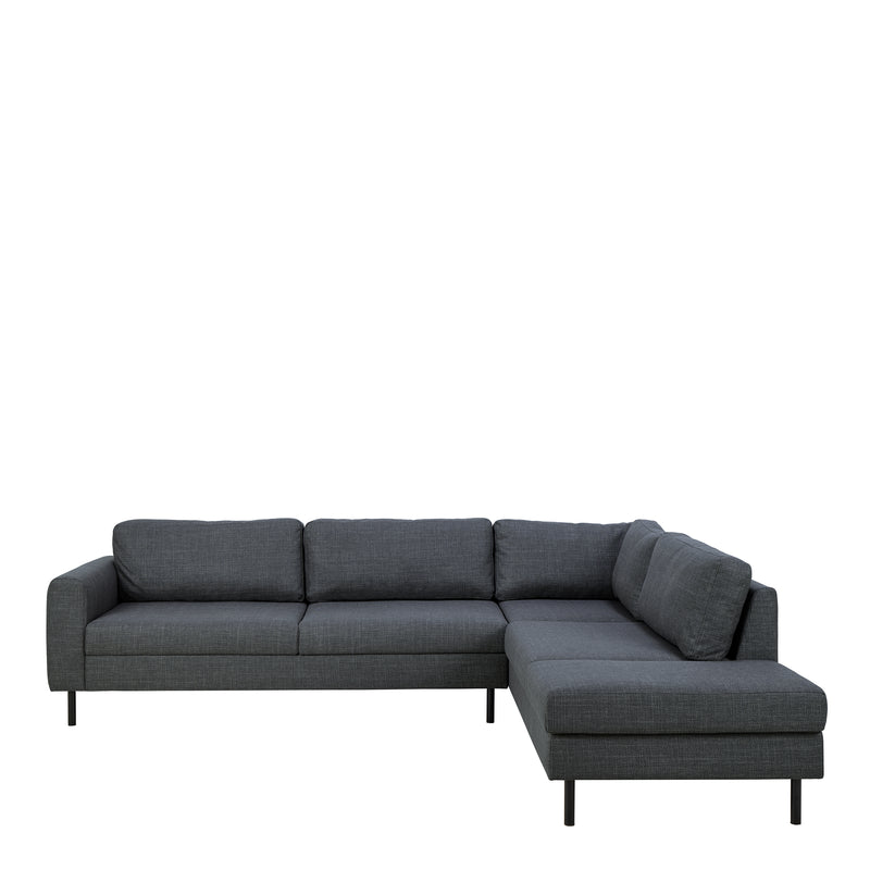 Omaha Corner Sofa With Open End RHF, in Basel Dark Grey 19 Fabric, Base Matt Black Steel