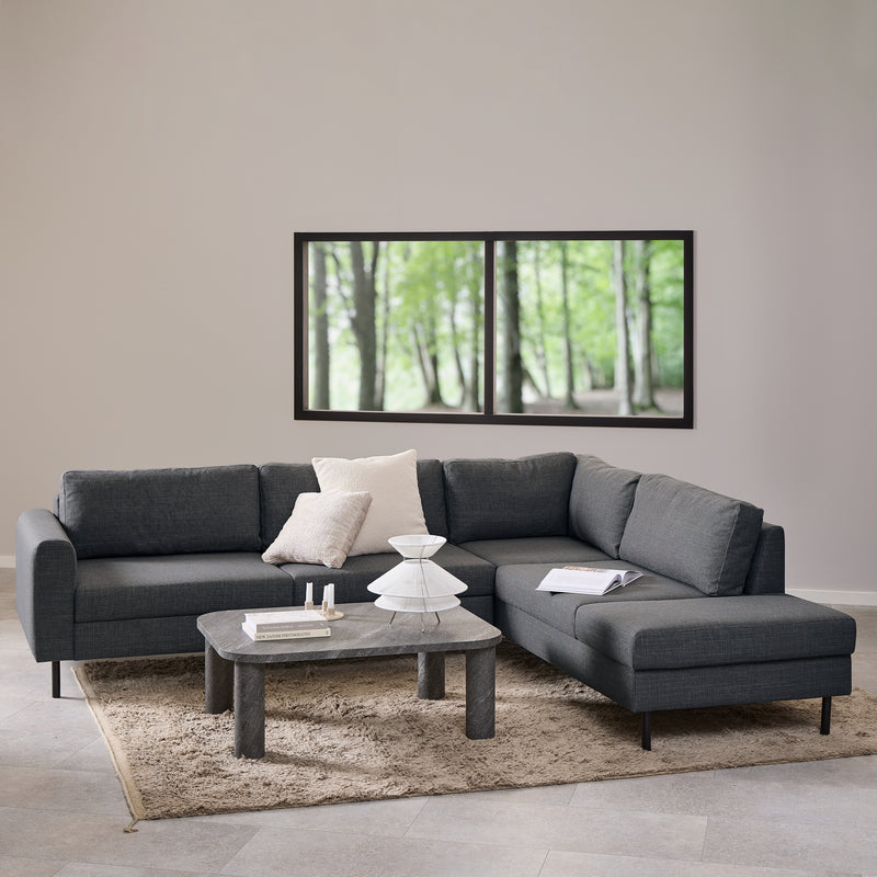 Omaha Corner Sofa With Open End RHF, in Basel Dark Grey 19 Fabric, Base Matt Black Steel