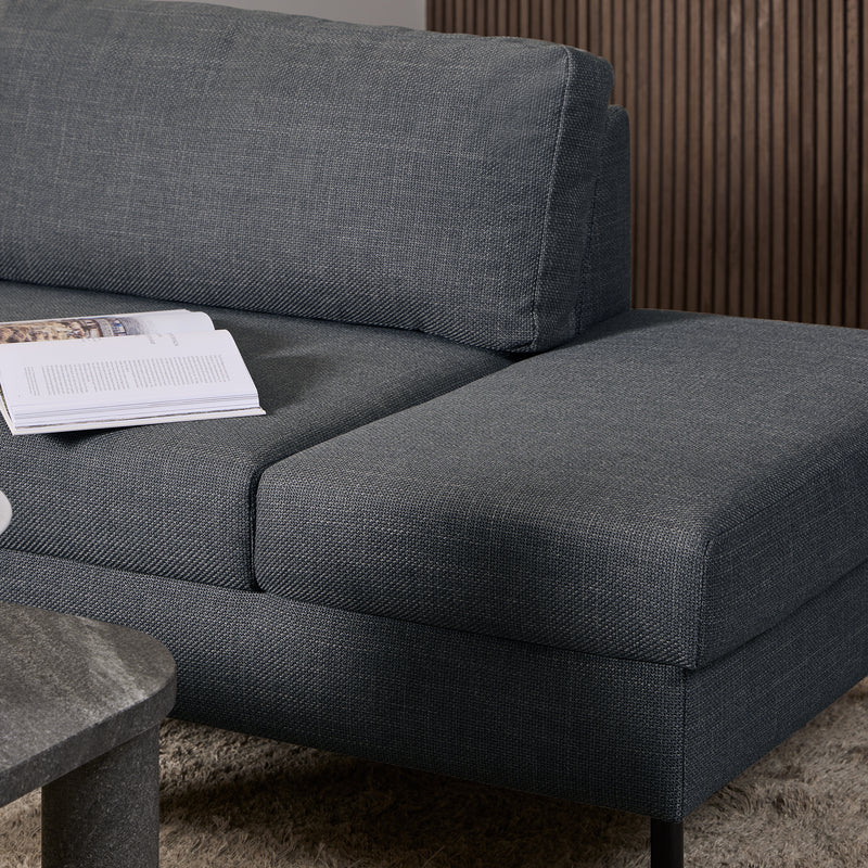 Omaha Corner Sofa With Open End RHF, in Basel Dark Grey 19 Fabric, Base Matt Black Steel