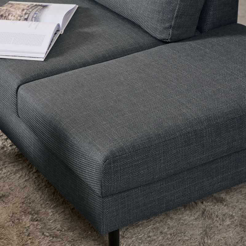 Omaha Corner Sofa With Open End RHF, in Basel Dark Grey 19 Fabric, Base Matt Black Steel