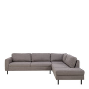 Omaha Corner Sofa With Open End RHF, in Basel Light Grey Brown 34 Fabric, Base Matt Black Steel