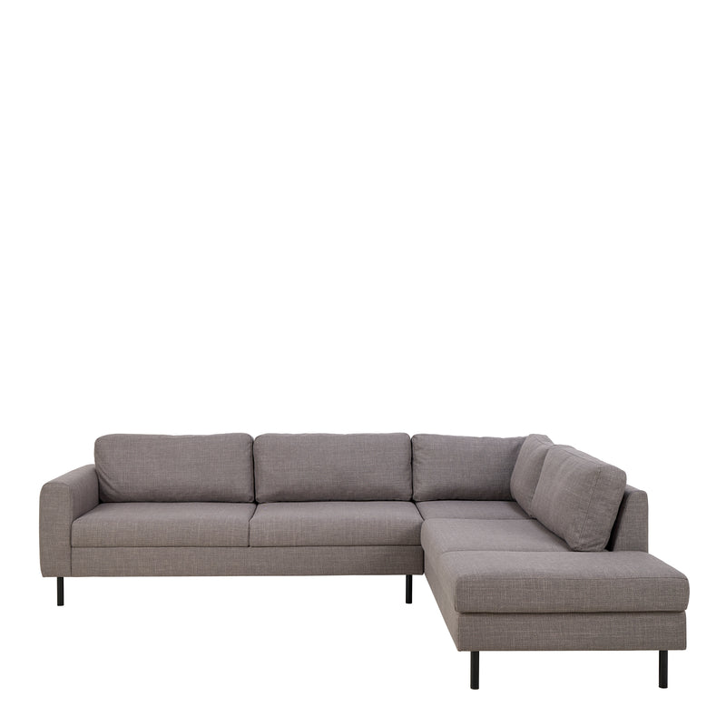 Omaha Corner Sofa With Open End RHF, in Basel Light Grey Brown 34 Fabric, Base Matt Black Steel