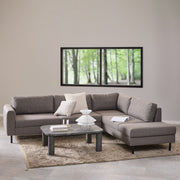 Omaha Corner Sofa With Open End RHF, in Basel Light Grey Brown 34 Fabric, Base Matt Black Steel