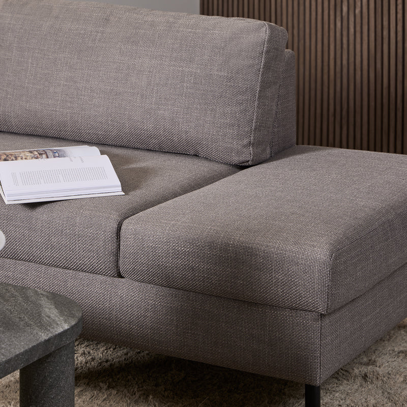 Omaha Corner Sofa With Open End RHF, in Basel Light Grey Brown 34 Fabric, Base Matt Black Steel