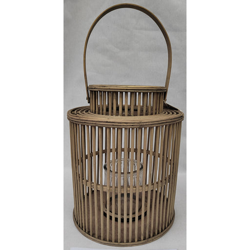 Cylinder Wicker Lantern With Glass Holder