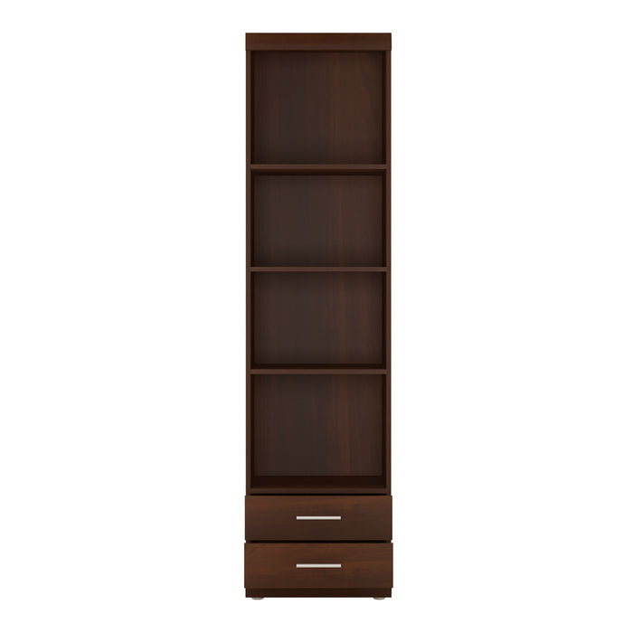 Imperial Tall 2 Drawer Narrow Cabinet with Open Shelving in Dark Mahogany Melamine