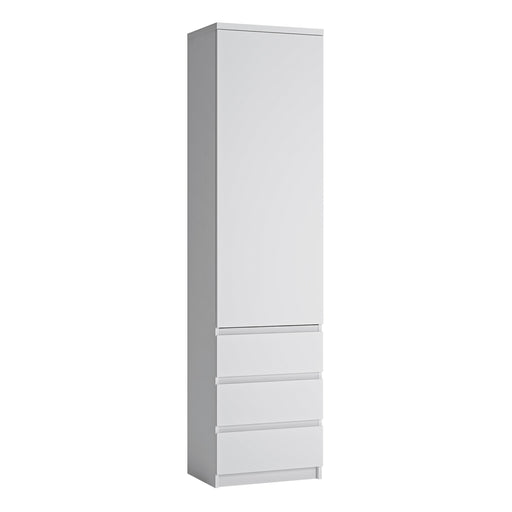 Fribo Tall Narrow 1 Door 3 Drawer Cupboard in White