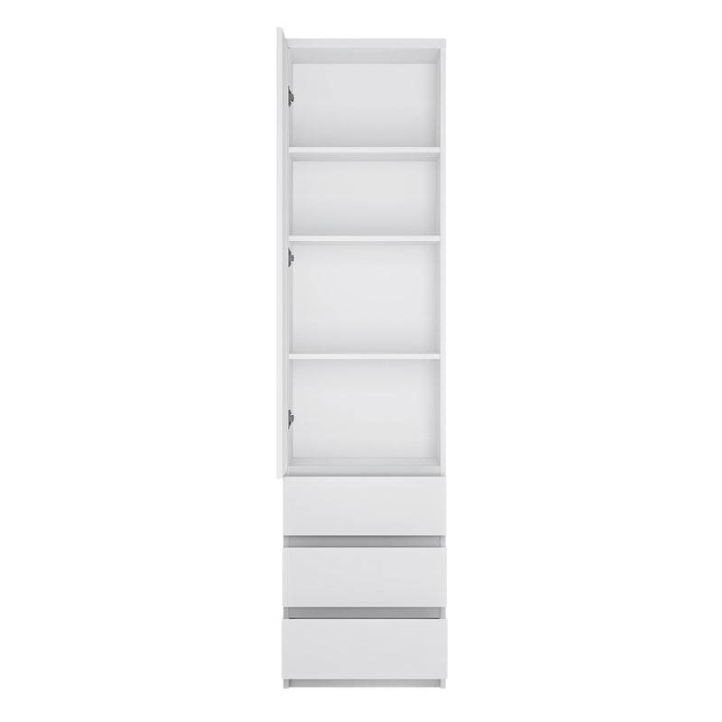 Fribo Tall Narrow 1 Door 3 Drawer Cupboard in White