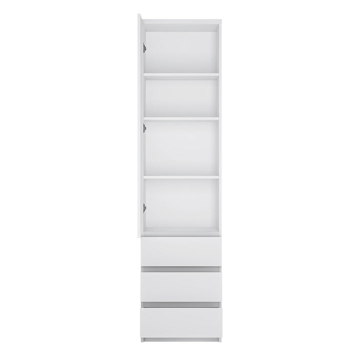 Fribo Tall Narrow 1 Door 3 Drawer Cupboard in White