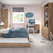 Fribo Tall Narrow 1 Door 3 Drawer Cupboard in Oak