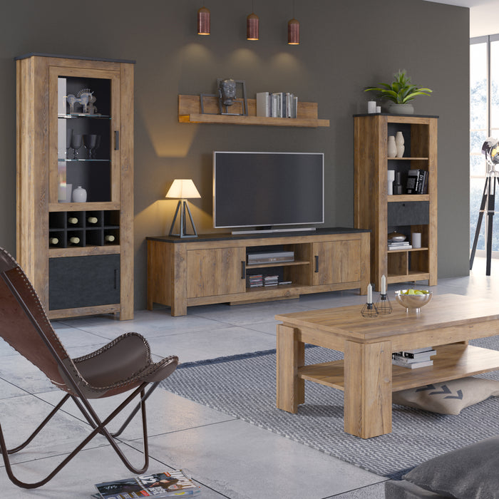 Rapallo 1 Drawer Bookcase in Chestnut and Matera Grey