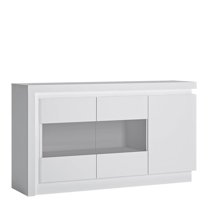 Lyon 3 Door Glazed Sideboard (including LED lighting) in White and High Gloss