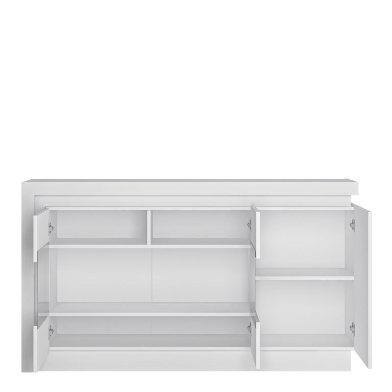 Lyon 3 Door Glazed Sideboard (including LED lighting) in White and High Gloss