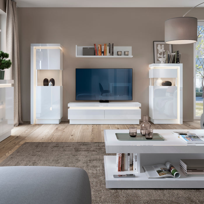 Lyon 120cm Wall Shelf in White and High Gloss