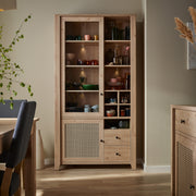 Cestino 2 Door 2 Drawer Display Cabinet in Jackson Hickory Oak and Rattan Effect