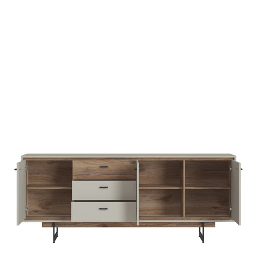 Rivero 3 Door 3 Drawer Wide Sideboard in Grey and Oak 