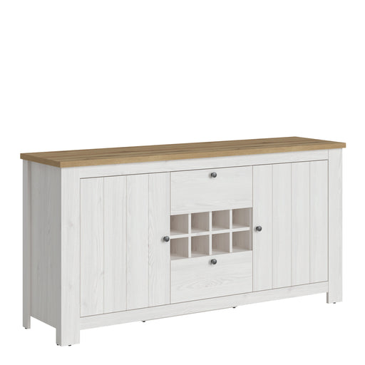 Celesto 2 Door 2 Drawer Sideboard with 3 Door Display top Unit inc. 6x Lights in White and Oak