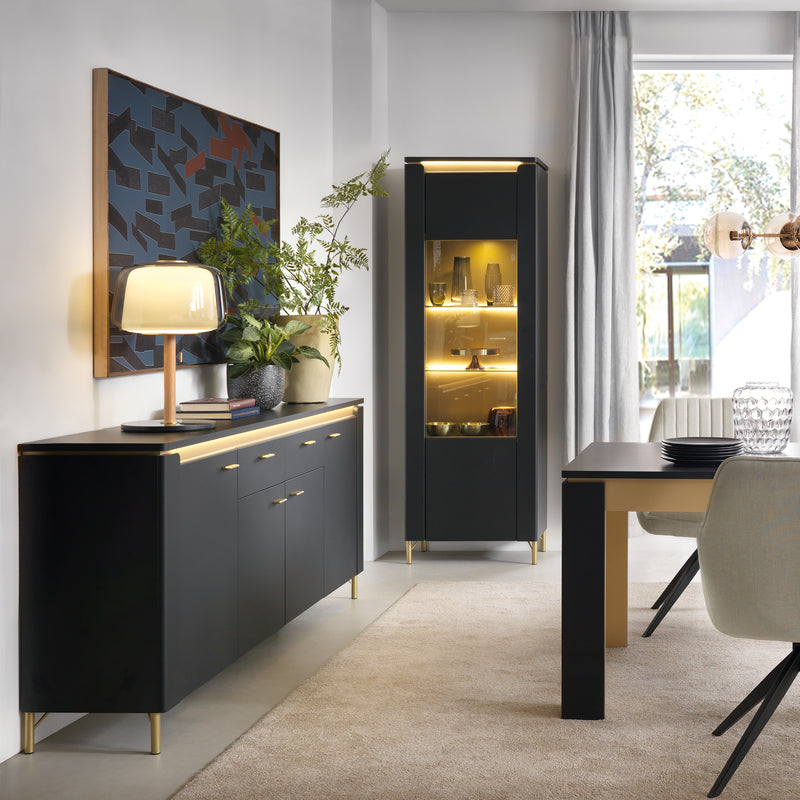 Genoa Vitrin 1 Door in Black Matt/Gold