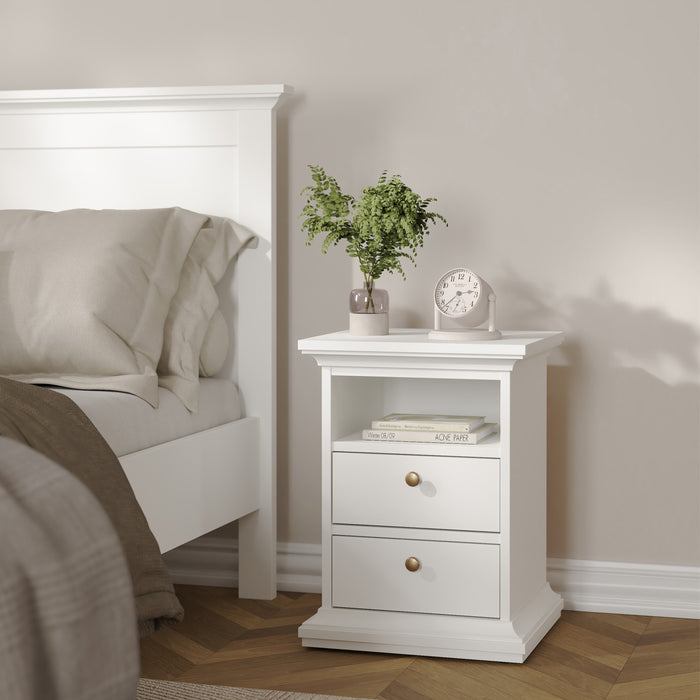 Paris Package - Bedside 2 Drawers + Chest of 4 Drawers + Wardrobe with 2 Doors White