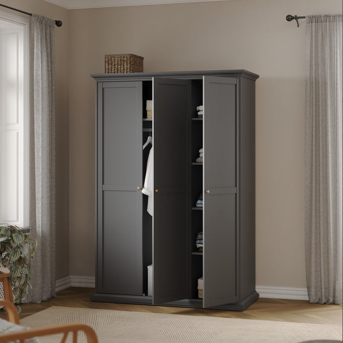 Paris Wardrobe with 3 Doors in Matt Grey
