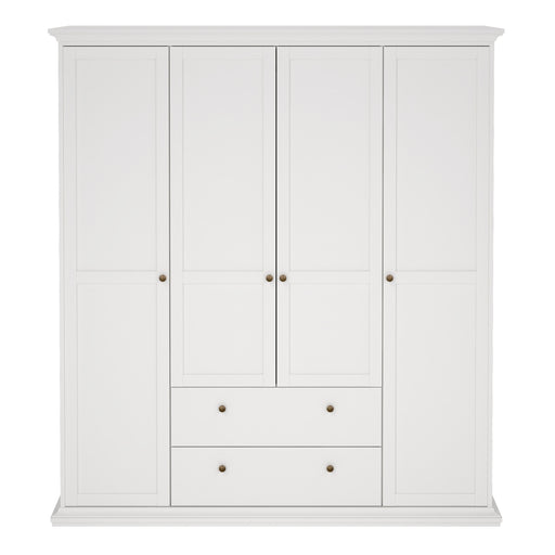 Paris Wardrobe with 4 Doors and 2 Drawers in White