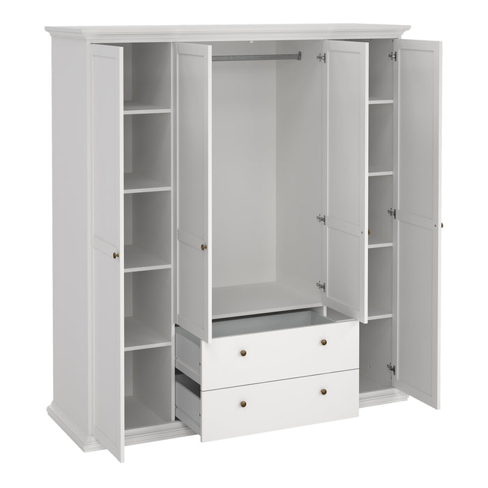 Paris Wardrobe with 4 Doors and 2 Drawers in White
