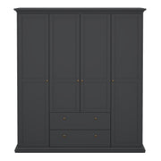 Paris Wardrobe with 4 Doors and 2 Drawers in Matt Grey