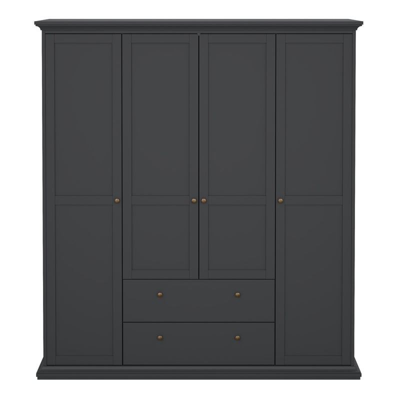 Paris Wardrobe with 4 Doors and 2 Drawers in Matt Grey