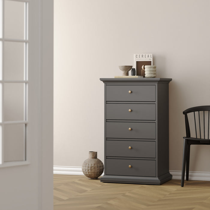 Paris Chest 5 Drawers in Matt Grey
