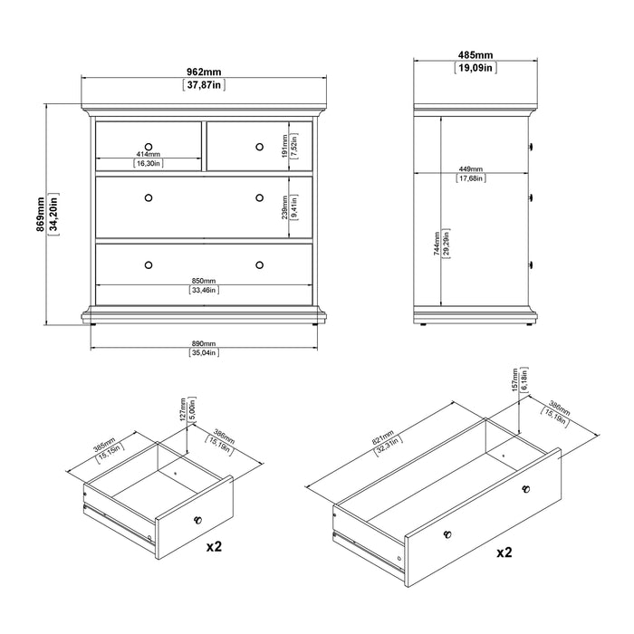 Paris Package - Bedside 2 Drawers + Chest of 4 Drawers + Wardrobe with 2 Doors Matt Grey