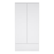 Naia Wardrobe with 2 Doors 1 Drawer in White High Gloss