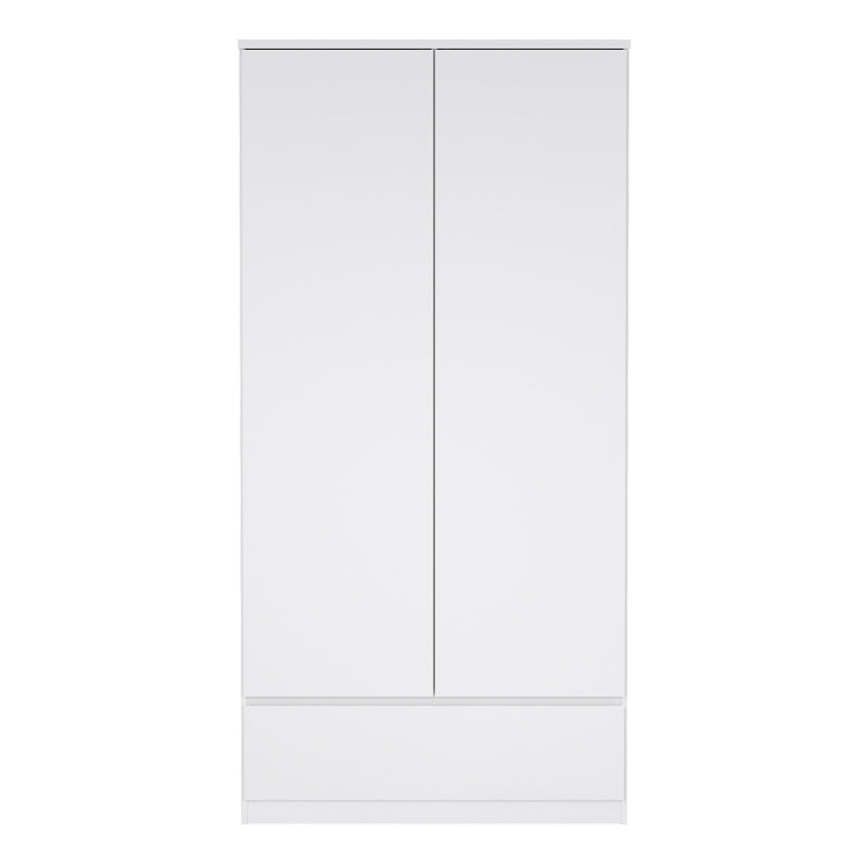 Naia Wardrobe with 2 Doors 1 Drawer in White High Gloss