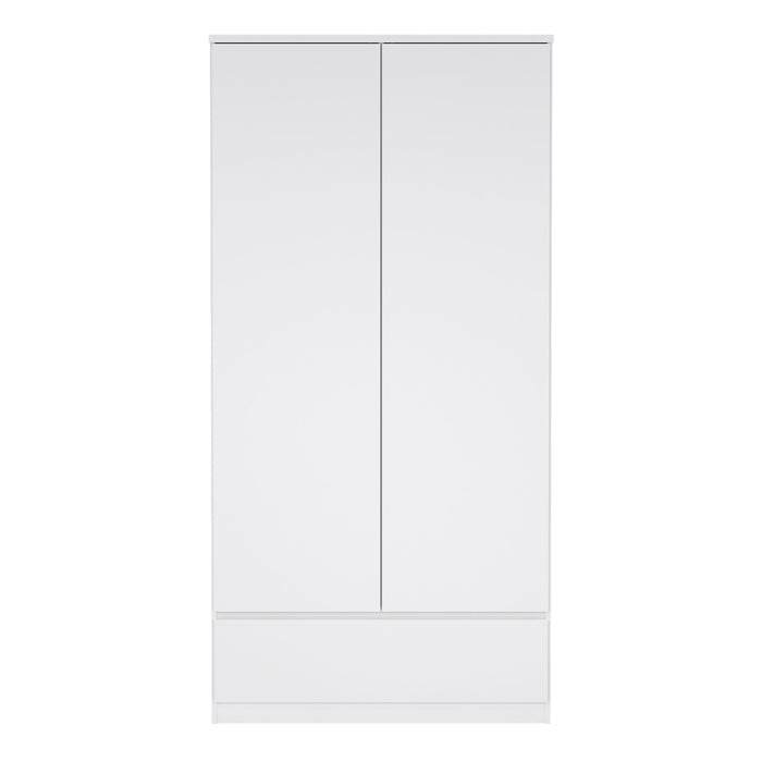 Naia Wardrobe with 2 Doors 1 Drawer in White High Gloss