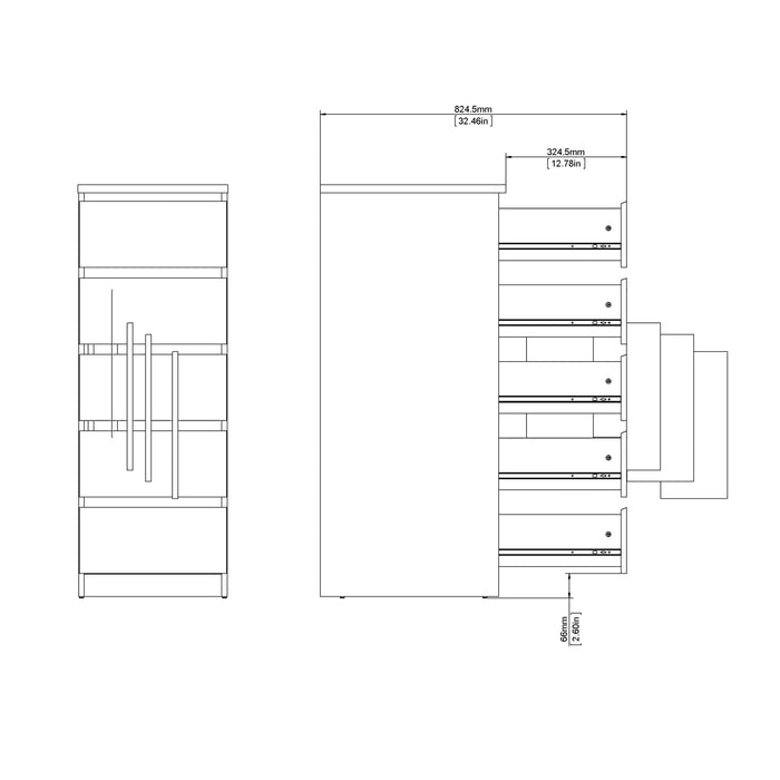Naia Narrow Chest of 5 Drawers in Black Matt